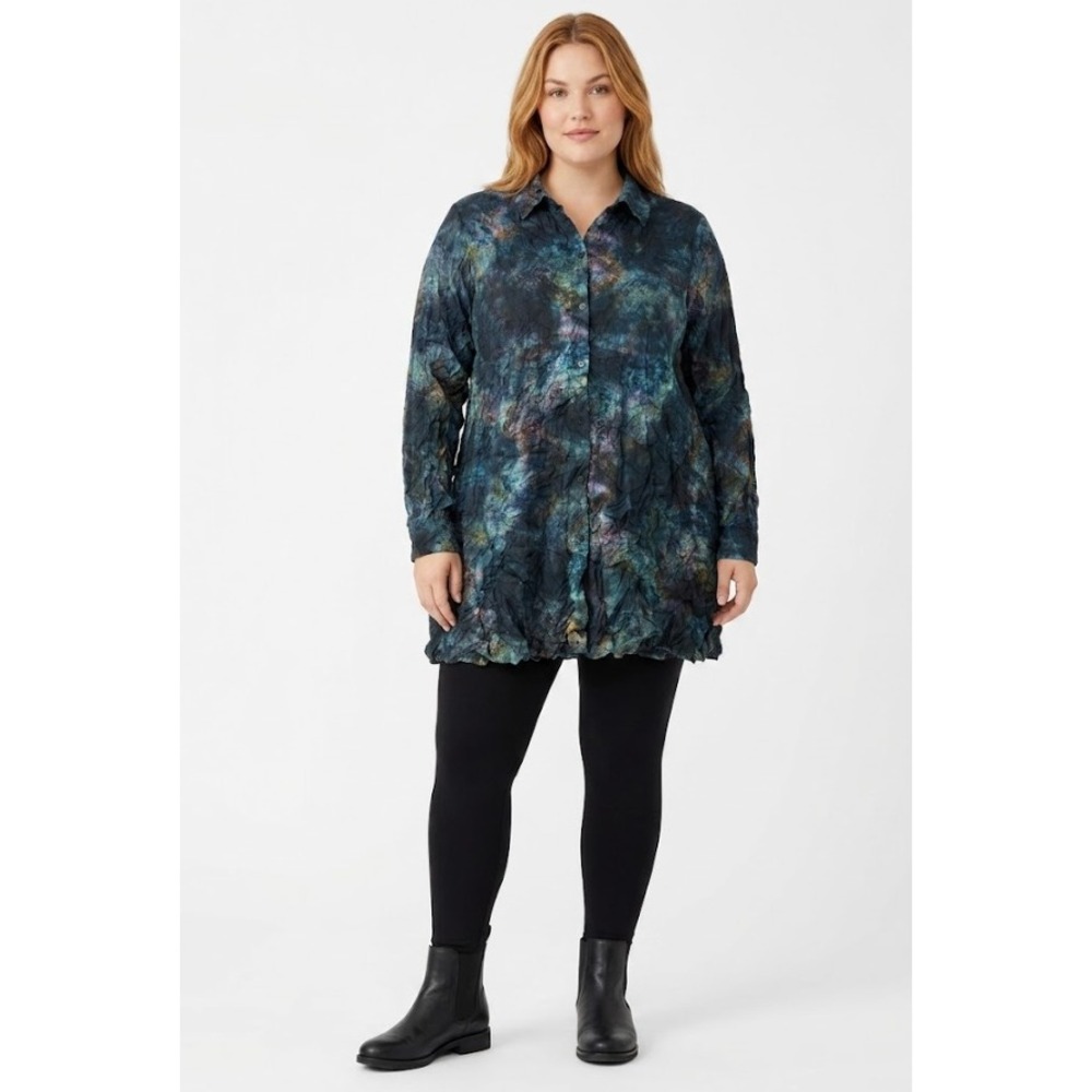 New Comfy USA Sally Shirt size XL Multi Crinkle Tunic Button Down Lagenlook